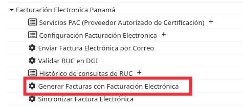 Proceso Generar Facturas con Facturación Electrónica en el menú