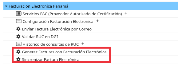 Menú de Facturación Electrónica Panamá